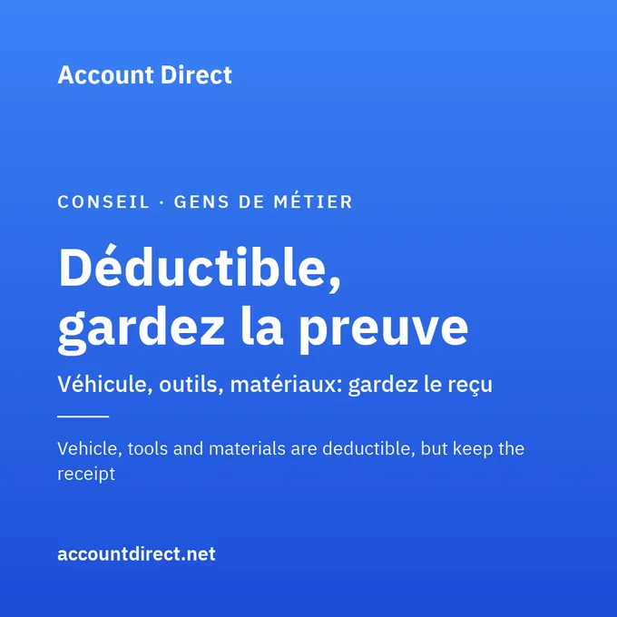 Gens de métier : véhicule, outils et matériaux sont déductibles, si vous gardez la preuve